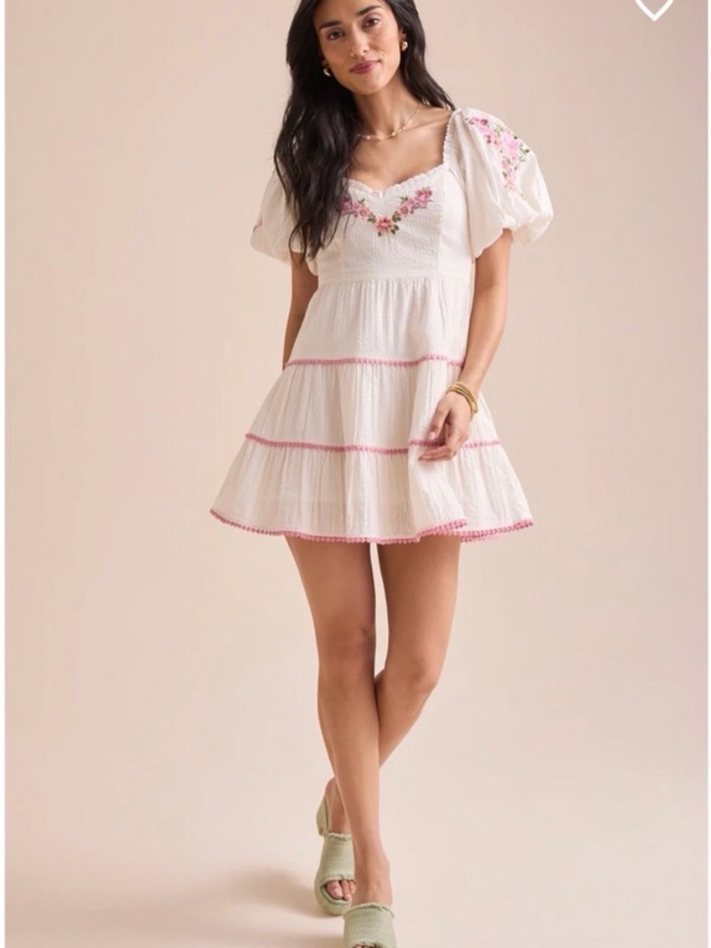 Altar'd State White Mini Dress with Pink Trim - Picture 3 of 11